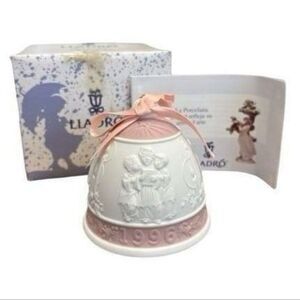 Vintage LLADRO Porcelain Christmas Bell 1996 w/ Box & Pamphlet  Pink & White